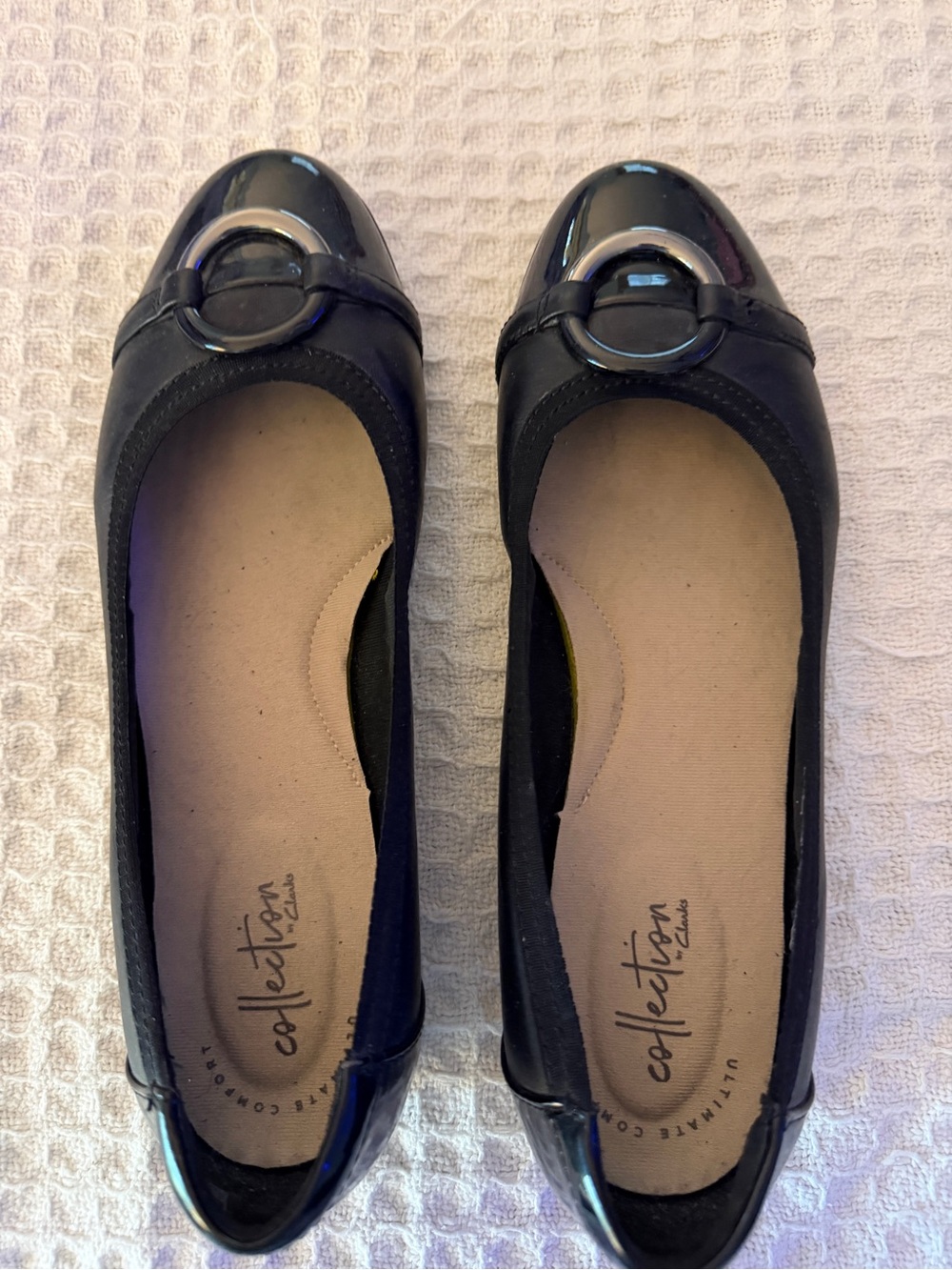Collection B Black Patent Ballet Flats with Round Buckle